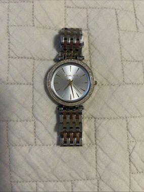 Michael Kors Silver and Gold Crystal Bezel Bracelet Watch